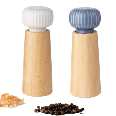 Produktbild von Salz- & Pfeffermühlen, pfeffermühle, Salz und Pfeffermühle aus Holz und Keramik, Pfefferstreuer Gewürzmühle Grinder mit verstellbarem Mahlwerk, 17,5cm