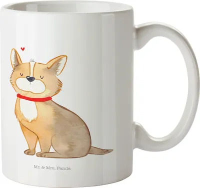 Produktbild von Mr. & Mrs. Panda Trinklernbecher Hund Glück - Weiß - Geschenk, Pott, Herz, Liebe, Corgie, Plastikbecher, Haferl, Mehrwegbecher, Sprüche, Hundebesitzer, Kindertasse