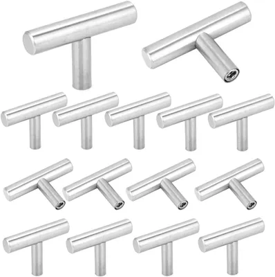 Obrázok produktu pre Nerezové T-rukoväte 15 kusov, 10 x 50 mm, pre kuchynské a kúpeľňové skrinky, strieborné, odolné gombíky