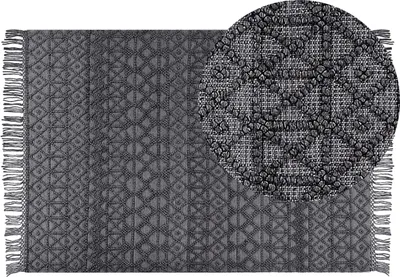 Produktbild von BELIANI Teppich Schwarz aus Wolle 160 x 230 cm Rechteckig mit Fransen im Boho Stil Geometrisches Muster Dekoration für Wohnzimmer Schlafzimmer Flur
