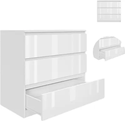 Zdjęcie produktu dla YUMEBLY | Komoda słupek 80x75x40 cm z 3 szufladami – szafka do salonu, sypialni, biura lub pokoju dziecięcego | Biały połysk