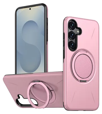 Produktbild von Magnetisch Hülle für Samsung Galaxy S24 /Galaxy S25, Stoßfeste Weich TPU und Hard PC Schutzhülle mit Ringhalter Ständer Pink