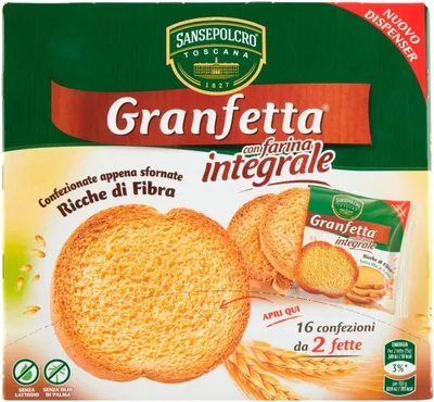Produktbild von 12x Buitoni Granfetta Fette Biscottate con Farina integrale 16 Einzelportionen a 2 Vollkorn Zwieback 240g