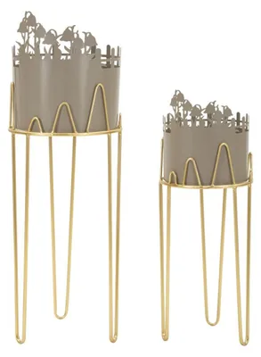 Produktbild von Set aus zwei Flower Übertöpfen aus satiniertem Metall mit Lochmuster