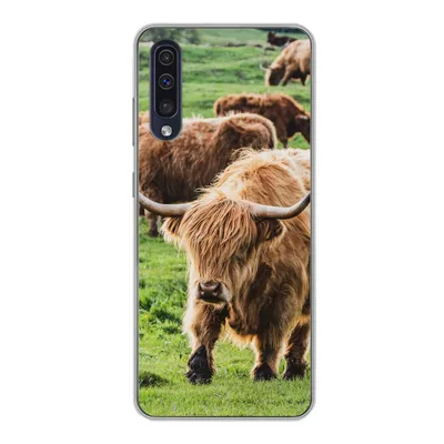 Produktbild von MuchoWow® Handyhülle Schutzhülle Hülle für Samsung Galaxy A30s Schottische Highlander - Tiere - Gras Silikon Softcase Handy Hülle - Karteninhaber