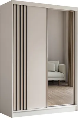 Produktbild von ALTDECOR Kleiderschrank mit Spiegel und Schiebetüren, kugelgelagerte Führungsschienen und Aluminium-Leisten - NALLA - 150 cm (Weiß + Weiß + Schwarz)