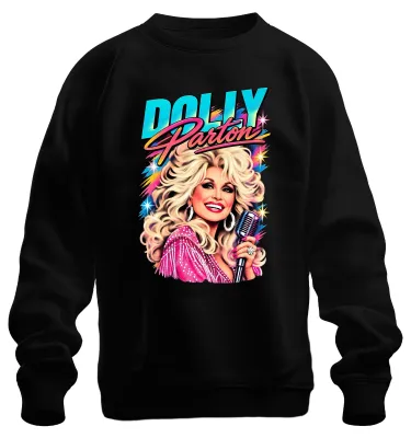 Zdjęcie produktu dla Bluza z kapturem, styl retro, z motywem Dolly Parton, ikony muzyki country z lat 80., kolor czarny, rozmiar M