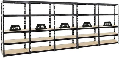 Produktbild von Mega Deal 5X Schwerlastregal Tiger Schwarz 180x90x45cm mit Fachlast 265kg Garagenregal Kellerregal Werkstattregal Lagerregal Steckregal…
