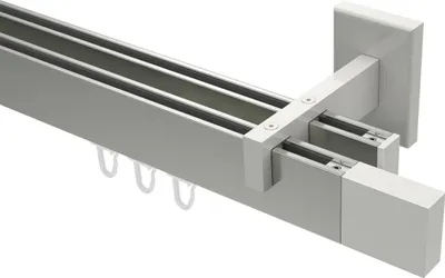 Produktbild von Interdeco Innenlaufstange / Gardinenstange mit Innenlauf Edelstahl-Optik / Weiß, Typ Smartline Lox (Quader), 14x35 mm 2-läufig, 120 cm