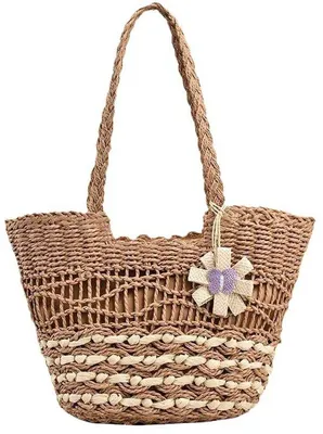 Produktbild von Beige Schlauchertas Strandtas für Frauen Sommergewebe Tasche