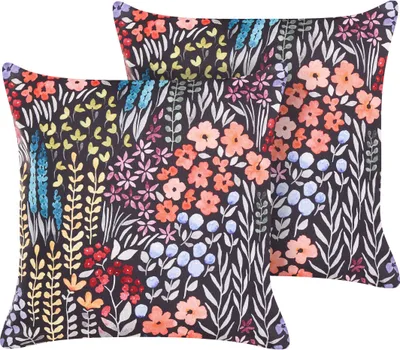 Zdjęcie produktu dla BELIANI Dwie poduszki ogrodowe wielokolorowe poliester 45 x 45 cm zestaw kwadratowe nadruk wzór w kwiaty jasiek na ganek i balkon