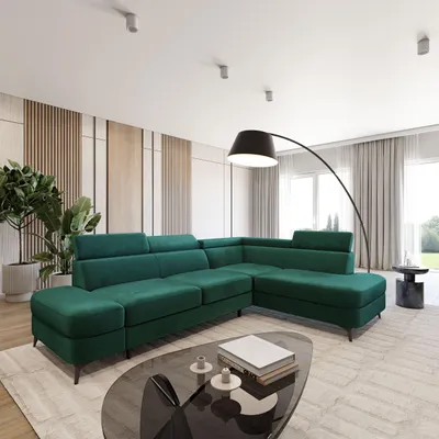 Produktbild von Masseno Ecksofa AVISE M R-S mit Schlaffunktion L-Form, Sofa mit Bettkasten, Wohnzimmersofa, Couch, Soffa, Bettsofa, Couchgarnitur- Grün, MONOLITH 37