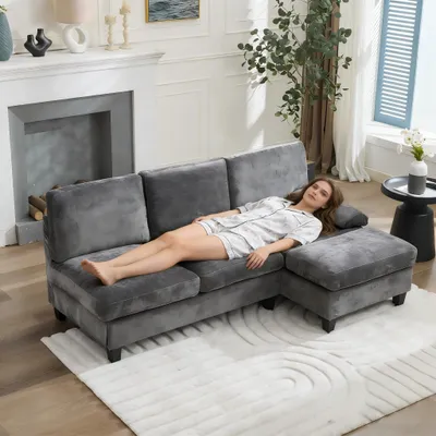 Produktbild von Gepolstertes Sofa 194x118x81cm Couch 3-Sitzer-Sofa Ecksofa für Wohnzimmer, Wohnung, Lounge und Schlafzimmer L-förmiges Schlafsofa, Freizeitsofa, grau