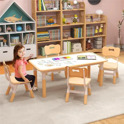 Immagine prodotto di Tavolo per bambini - Tavolo giochi - Tavolo con sedie - Set di sedie per bambini - Seggiolone regolabile in altezza
