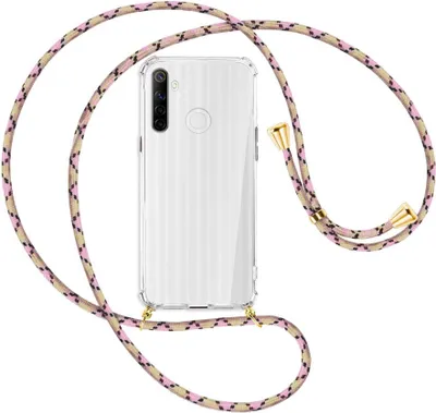 Produktbild von Handykette Backcover-Schutzhülle mit Band (Metall goldfarben) für Realme 6i - rosa Karo