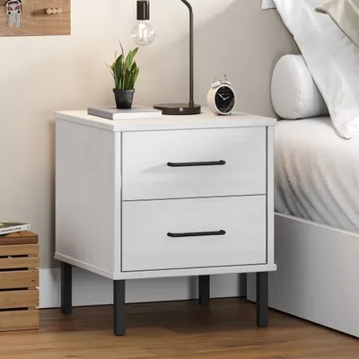 Zdjęcie produktu dla vidaXL Stolik nocny OSLO z metalowymi nogami białe lite drewno sosnowe