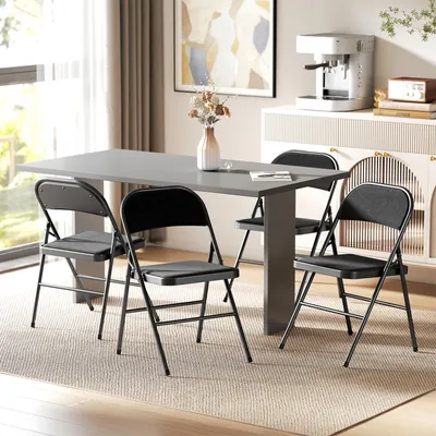 Produktbild von Klappstühle 4er Set gepolstert, Faltstühle Leinenoptik Metallbeine, Klappstuhl Büro Esszimmer, Schwarz | 46 x 45 x 78 cm | bis 120 kg | 4 Stück