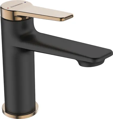 A close-up studio shot of a modern bathroom faucet.