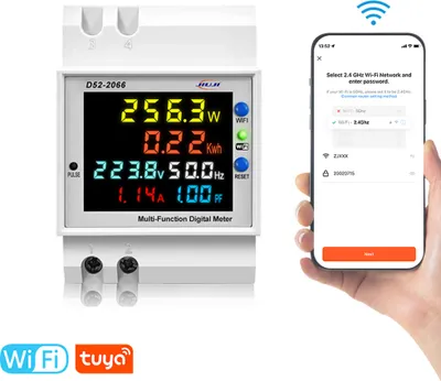 Produktbild von Tuya WiFi Home Intelligenter Stromzähler DIN-Schienen-Spannungs- und Stromzähler, Wirkleistung, Leistungsfaktor, Frequenz, elektrische Energie, App