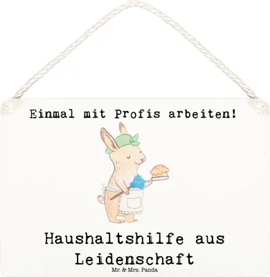 Produktbild von Mr. & Mrs. Panda Schild Haushaltshilfe Leidenschaft DIN A6 - Weiß - Geschenk, Lustig, Türschild, holzbild, Putzfrau, Wandbild Holz, Reinigungskraft, Spruch, Holzschild