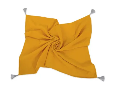 Produktbild von Musselin-Babydecke mit Quasten - Senfgelb