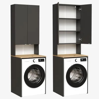 Produktbild von PLATAN ROOM Waschmaschinenschrank 120 oder 210 cm hoch Badezimmerschrank mit 3 Regalen Überbauschrank für Waschmaschine und Wäschetrockner