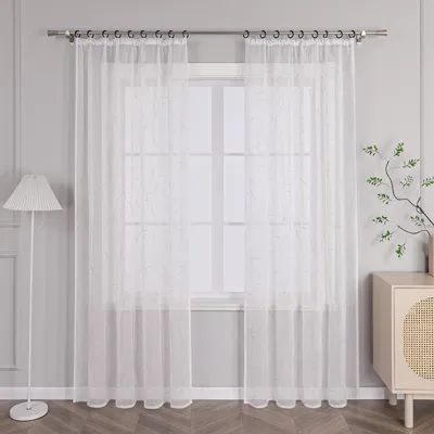 Produktbild von Joyswahl Vorhang Voile Gardine (1 St) mit Kreismuster Kräuselband Bestickt Fensterschal Transparent Braun HxB 175x140 cm