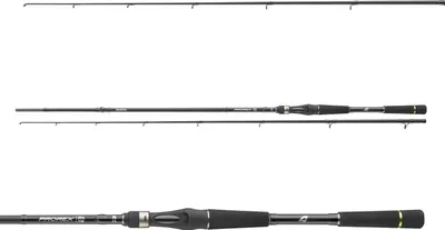 Three views of a fishing rod against a white background.