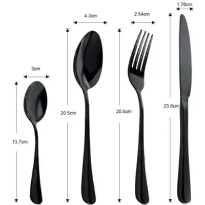 Produktbild von 24 Stück Besteck Set, Schwarz Mattiert Essbesteck Set für 6 Personen, Besteck Edelstahl Spiegelpoliert, Messer Gabel Löffel Set, spülmaschinenfest