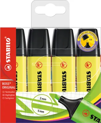 Produktbild von Textmarker - STABILO BOSS ORIGINAL - 4er Pack - gelb