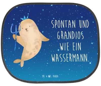Produktbild von Mr. & Mrs. Panda Sonnenblende Auto Sternzeichen Wassermann - Sternenhimmel Blau - Geschenk, Geburtstag Januar, Meermann, Sonnenschutz, Hitzeschutz, Februar, für, Nix
