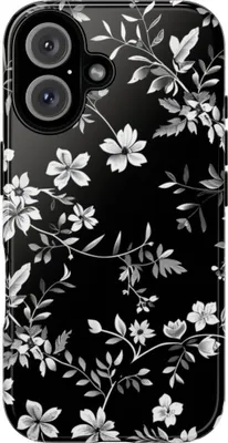 Produktbild von Schwarz-weißes Blumenmuster – Hülle Kompatibel mit iPhone 16