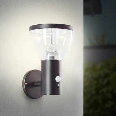 Immagine prodotto di BRILLANTE applique solare nera per esterni TULIP | incl. rilevatore di movimento | 3W 430 lm 3000 K | acciaio inox/plastica