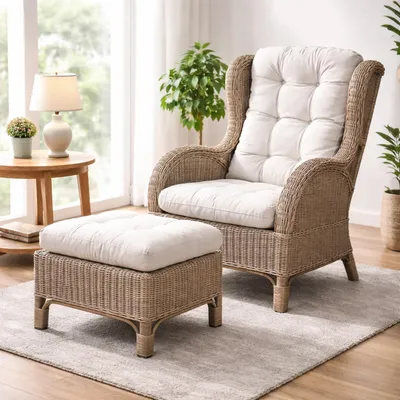 Luxus Relaxsessel Ohrensessel Fußhocker Rattansessel Korbsessel inkl. Polster