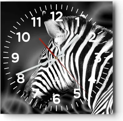 Produktbild von Wanduhr - Quadrat - Glasuhr - Tier Zebra Streifen - 30x30cm - Schleichendes Uhrwerk - Lautlos - zum Aufhängen bereit - Dekoration Modern - Wanddekoration aus Glas - C4AC30x30-0300