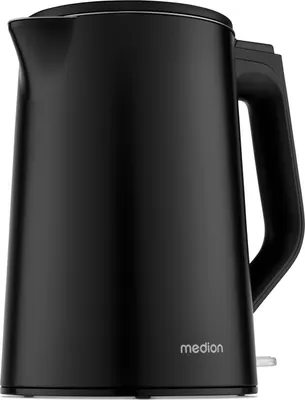 A black electric kettle on a white background.