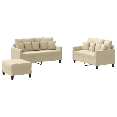 Produktbild von 3-tlg. Sofagarnitur mit Kissen Creme Stoff