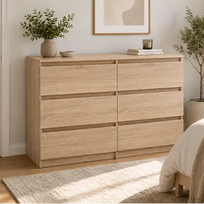 Obrázok produktu pre Komoda, komoda s zásuvkami, komoda do obývačky | 6 zásuviek, 120x40x77 cm | Moderný dizajn bez úchytiek | Nábytok do spálne, detskej izby, chodby | Dekór: sonoma dub