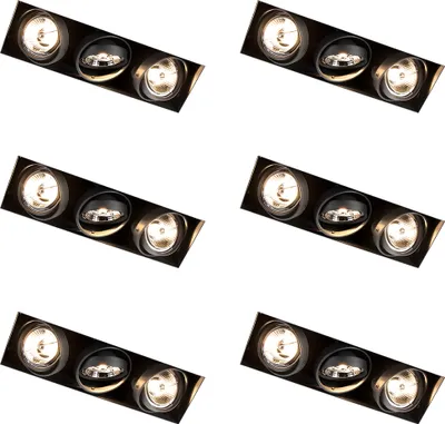 Produktbild von QAZQA - Set mit 6 Einbaustrahlern schwarz GU10 AR70 Trimless 3-Licht - Oneon I Wohnzimmer I Schlafzimmer - Stahl - LED geeignet GU10