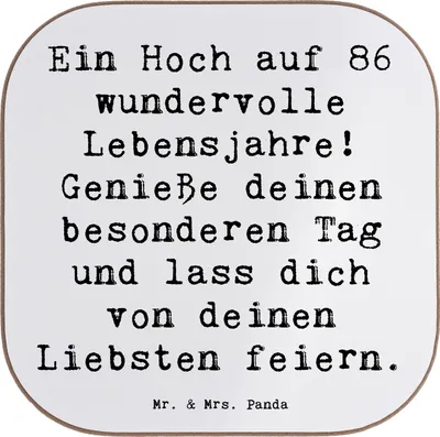 Produktbild von Mr. & Mrs. Panda Untersetzer für Gläser Spruch 86. Geburtstag - Weiß - Geschenk, Glas, Geburtstagsgeschenk, Erinnerungen, Jubiläum, Feier, Happy Birthday, Lebensfreude