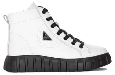 Produktbild von Damen Plateau Schuhe Weiß aus naturbelassenem Leder, Weite G, Reißverschluss, Schnürung, Plateau 3,5/5 cm