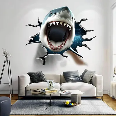 Weißer Hai mit geöffnetem Maul und 3D-Effekt – Decords Wandtattoo, Produktansicht 1