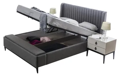 Produktbild von Bett Design Doppelbett Betten Polster Schlafzimmer Möbel Hotel Bettrahmen Grau