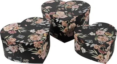 Image de Clayre & Eef Boîte de rangement, jeu de 3 28x26x14/24x23x12/21x20x10 cm noir carton fleurs