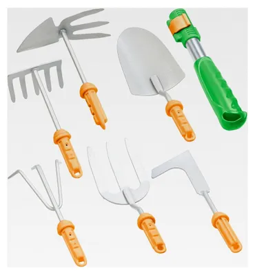 Produktbild von Fugenkratzer: 7-teiliges Gartenwerkzeug-Set mit 6 wechselbaren Aufsätzen und Handgriff