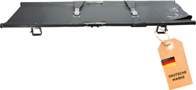A folded stretcher with a tag attached.