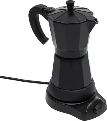 Produktbild von Elektrische Espressokanne - Moka Kaffeekocher - 6 Tassen 300 ml - Induktionsgeeignet 220–240V 480W - 360° drehbare Basis - Reisemodell - Schwarz
