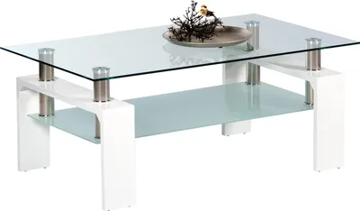 Produktbild von Couchtisch >Mango II< in weiß, Glas, Edelstahl, MDF - 100x46x60cm (BxHxT)