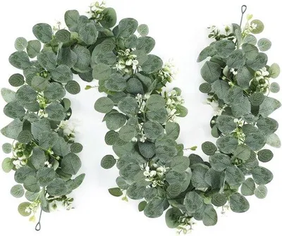 Produktbild von Eukalyptus Girlande 1.8m - Künstliche Pflanze mit Beeren und weißen Blumen - Perfekt für Hochzeiten und Dekoration