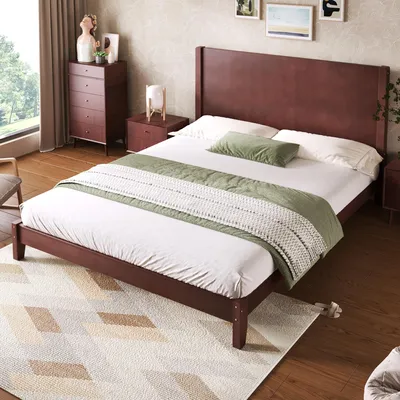 Obrázek produktu pro okwish dvoulůžko 160x200 postel s čelem a lamelovým roštem jednoduchý design dřevěný rám postele hnědá (bez matrace)